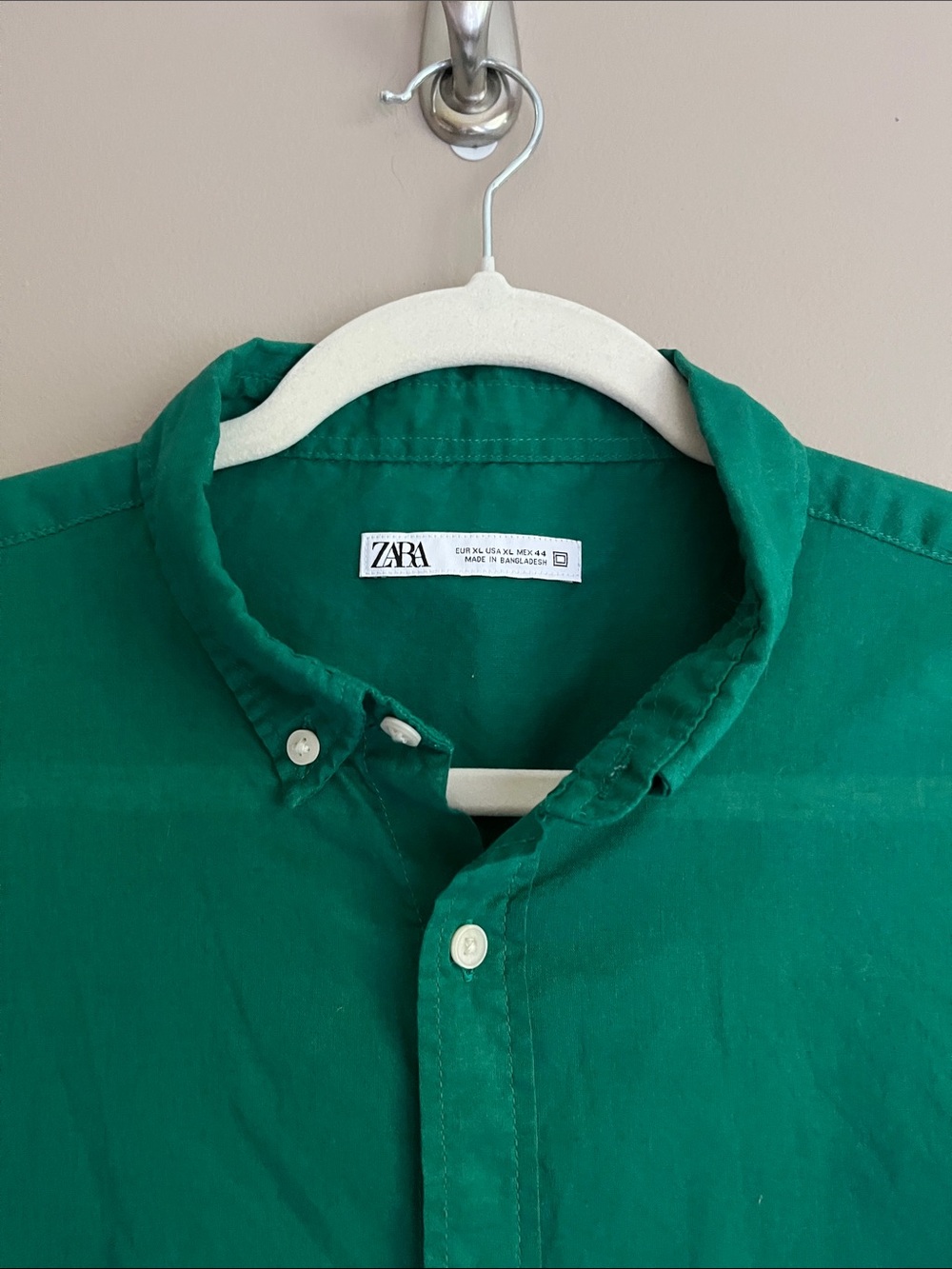 Zara men's button-down Kelly green Oxford cotton shirt size XL - Picture 7 of 11